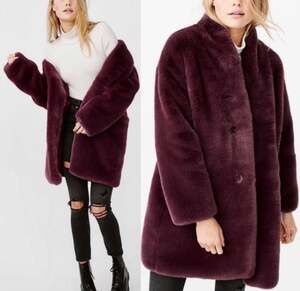Abercrombie & Fitch Purple Faux Fur Teddy Bear Icon Over Coat Womens Size Medium